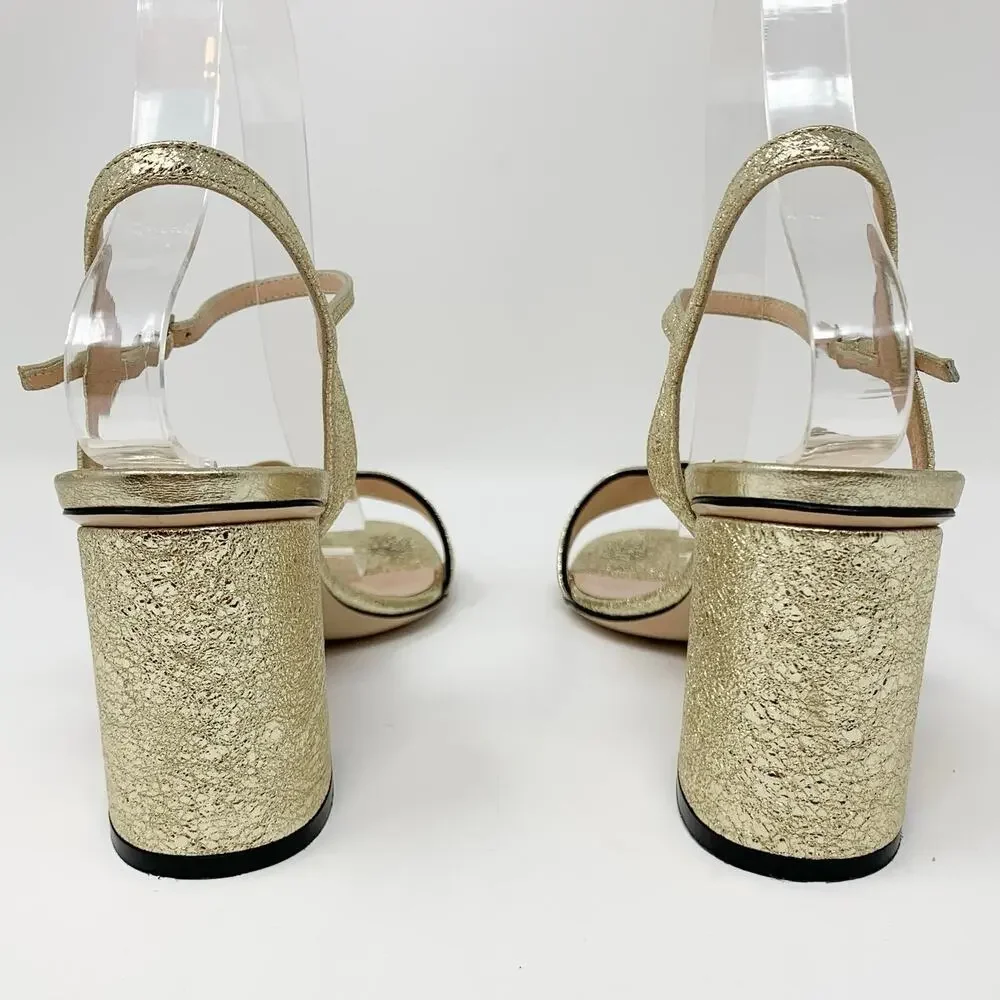 Gucci Marmont Metallic Gold GG Block Heel Sandals Size 37